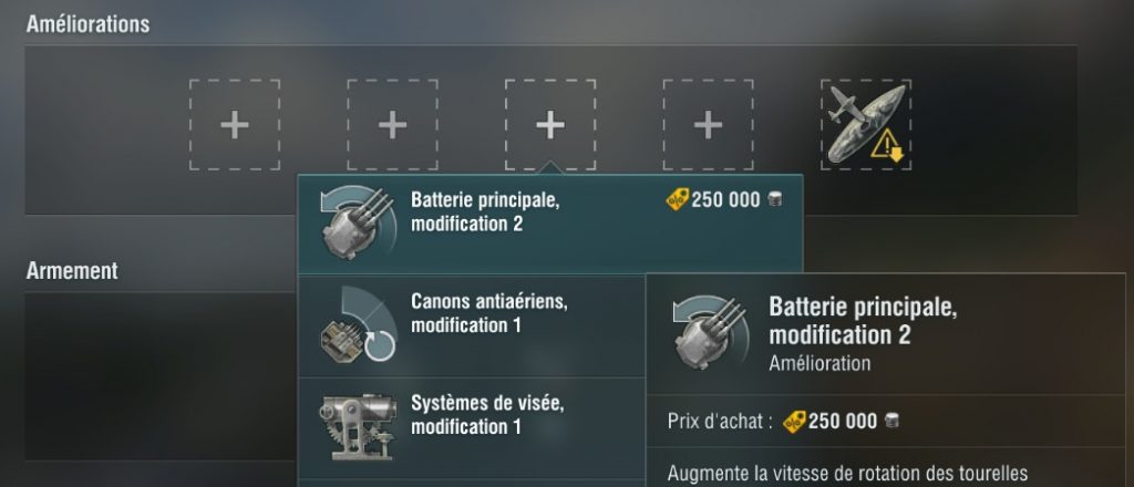 Les améliorations de navires dans World of Warships