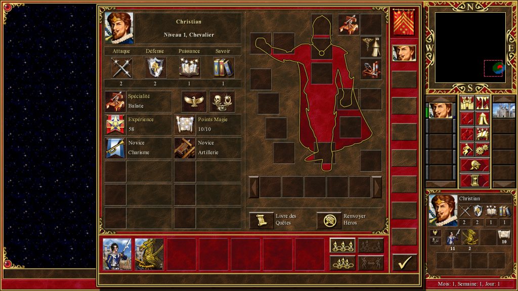 Écran d'un héros dans Heroes of Might & Magic 3