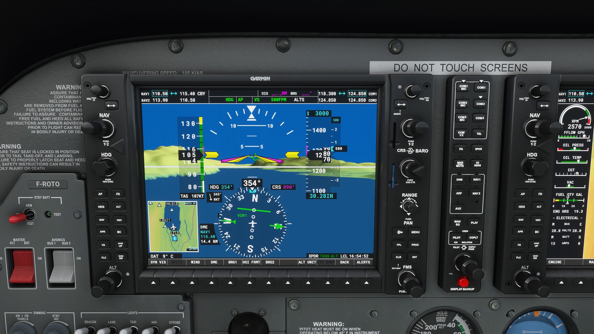 Glass cockpit du Cessna 172 dans Microsoft Flight Simulator