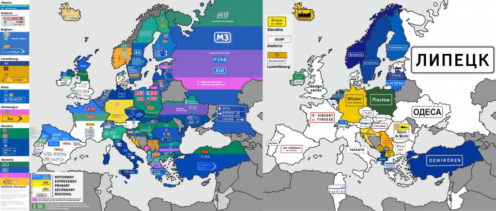 Représentation des panneaux de signalisation en Europe