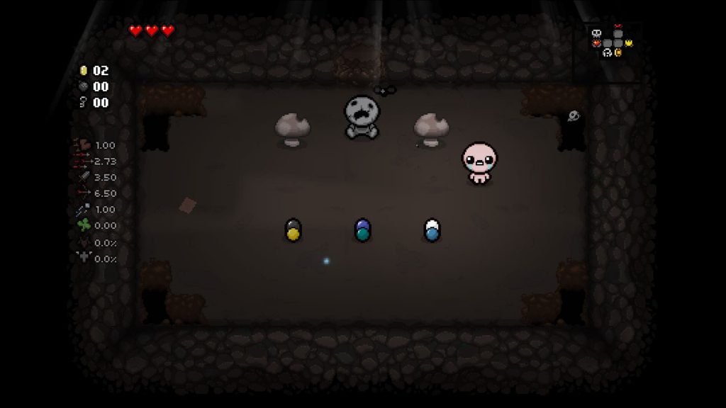 Le choix entre 3 pilules dans The Binding of Isaac : Rebirth