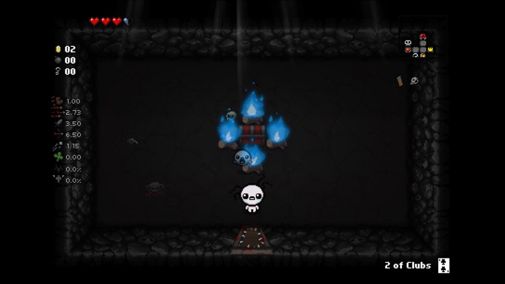 Les flammes bleues autour d'un coffre dans The Binding of Isaac : Rebirth