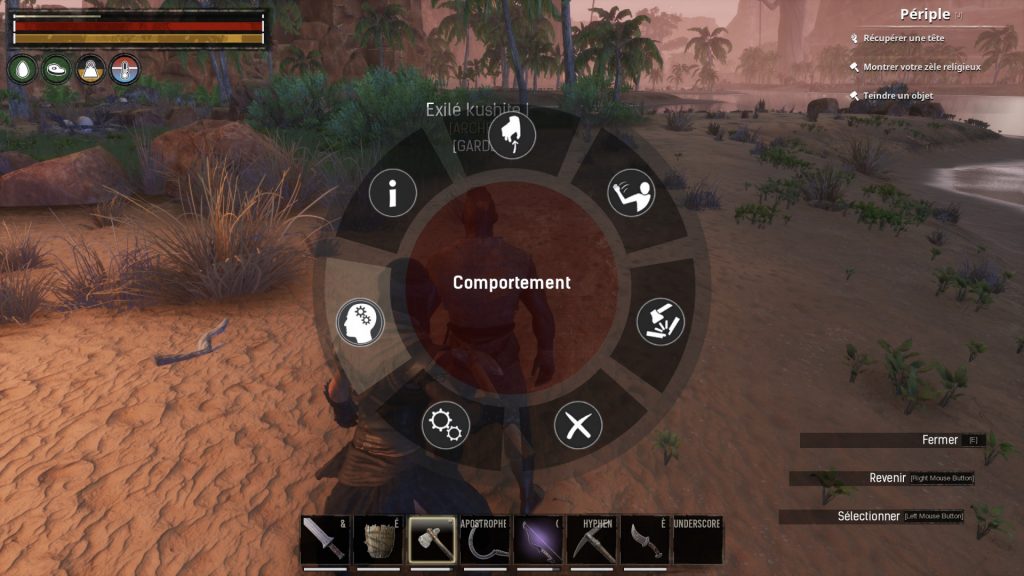 Le menu pour gérer un esclave dans Conan Exiles