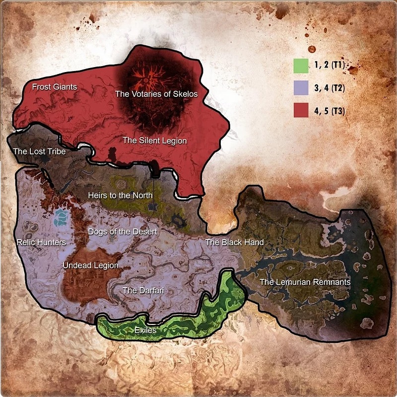 La carte des zones de difficulté dans Conan Exiles