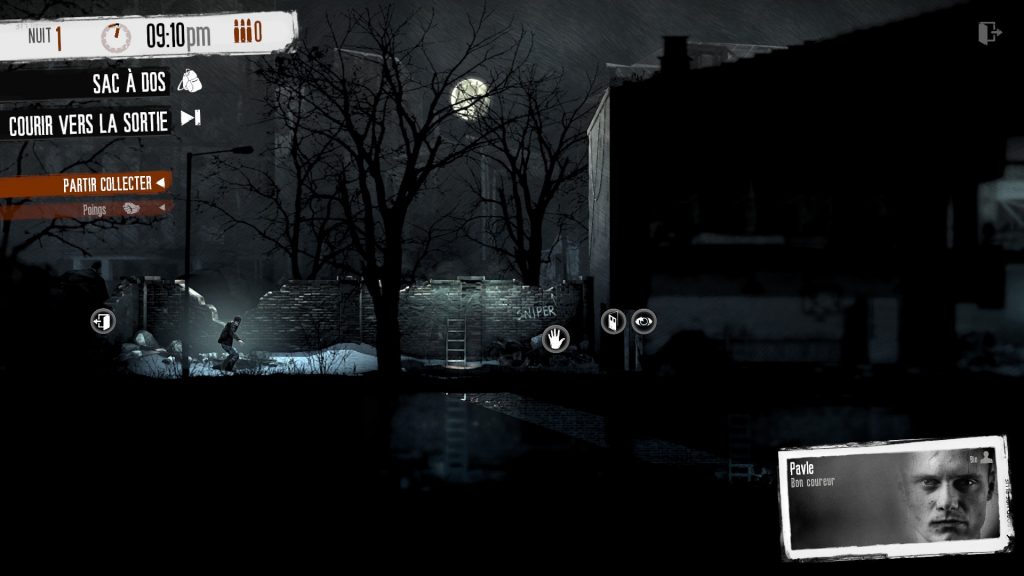 Le début de l'exploration nocturne dans This War of Mine